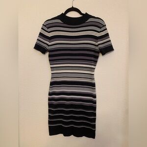 No Boundaries Black and White Striped Mini Dress